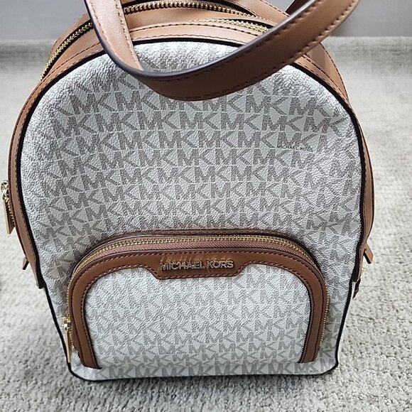 Michael Kors Backpack Jaycee Medium Logo Ivory Brown NWT - Picture 1 of 11